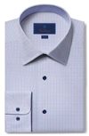David Donahue Trim Fit Geometric Pattern Microdobby Dress Shirt In White/ Blue