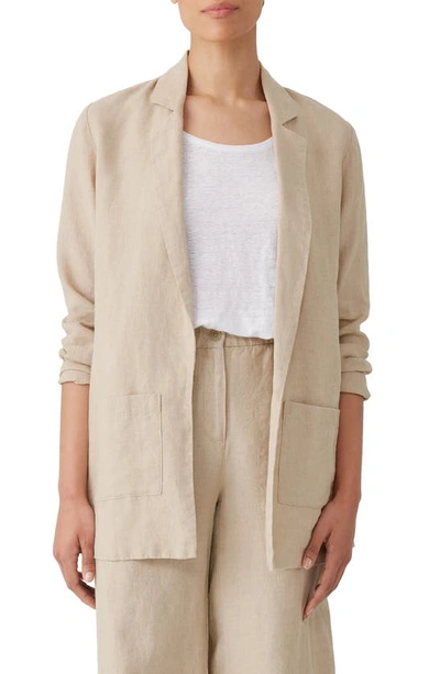 Eileen Fisher Notch Lapel Longline Organic Linen Blazer In Beige