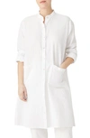 Eileen Fisher Mandarin Collar Long Sleeve Organic Linen Shirtdress In White