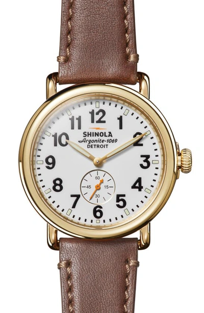 Shinola The Runwell Sub Second Leather Strap Watch, 41mm In White/brown