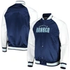 MITCHELL & NESS MITCHELL & NESS DEEP SEA BLUE/WHITE SEATTLE KRAKEN PRIMETIME RAGLAN SATIN FULL-SNAP JACKET