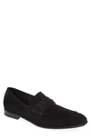 Zegna Suede Penny Loafer In Black