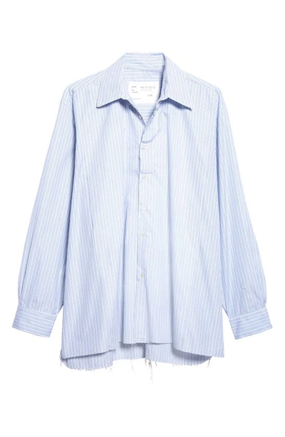 Camiel Fortgens Oversize Stripe Pocket Button-up Shirt In White/blue