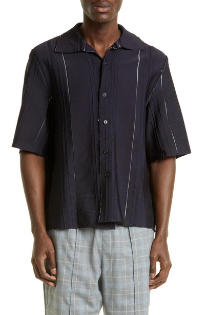 Camiel Fortgens Relief Short Sleeve Button-up Shirt In Black 