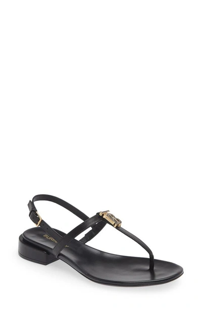 Burberry Emily T-strap Leather Flat Sandals In Black