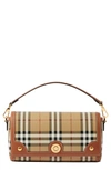 Burberry Canvas And Leather Note Handbag With Check Pattern In Briar Brown