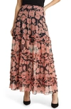 Ted Baker Womens Black Allesaa Floral-print Tiered Recycled-polyester Maxi Skirt In Black