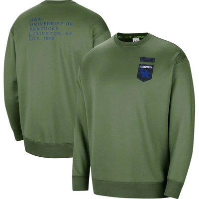 NIKE NIKE OLIVE KENTUCKY WILDCATS MILITARY COLLECTION ALL-TIME PERFORMANCE CREW PULLOVER SWEATSHIRT