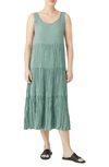 EILEEN FISHER TIERED PLEATED SILK MIDI DRESS