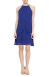 Slny Halter Neck Layered Chiffon Shift Dress In Iris