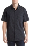 TRAVISMATHEW BETTER NOT DIAMOND PRINT SHORT SLEEVE BUTTON-UP SHIRT