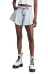 Blanknyc Raw Hem Flared Denim Shorts In Blind Journey