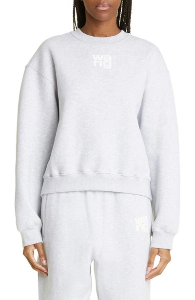 Alexander Wang T Essential Cotton Blend Fleece Logo Sweateshirt In Light Heather Grey