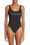 BALMAIN EMBELLISHED LOGO ONE-PIECE SWIMSUIT