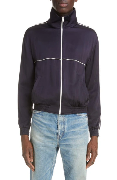 Saint Laurent Men's Retro Track Teddy Jacket In Navy