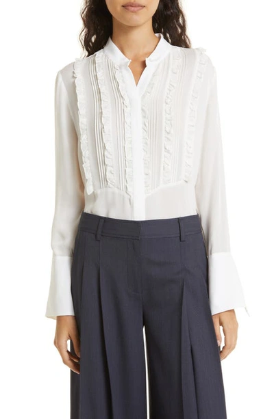 Twp Kimme Ruffle Silk Button-up Blouse In White