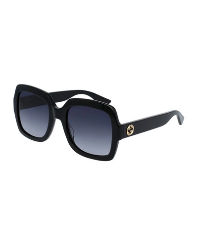 GUCCI CLASSIC OVERSIZED RECTANGULAR SUNGLASSES, BLACK,PROD124940040