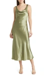 Reformation Bryn Silk Charmeuse Midi Dress In Artichoke