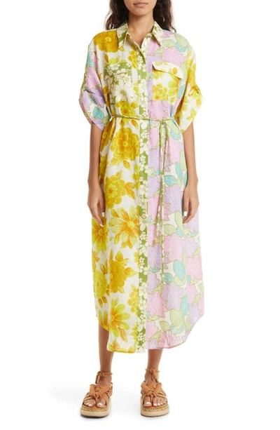 Alemais Elora Mixed Print Linen Shirt Dress