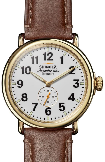 Shinola Men's Runwell 47mm Subsecond Leather Strap Watch In White/white