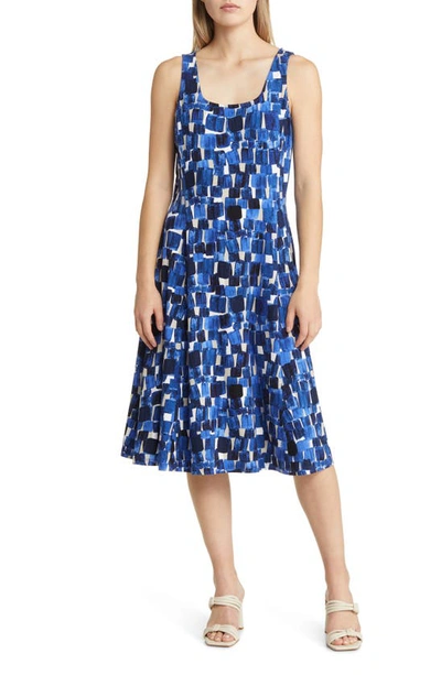 Nic + Zoe Petite Artist Blocks Abstract-print Midi Dress In Blue