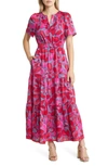 Nic + Zoe Happy Splash Tiered Floral-print Maxi Dress In Pink Multi