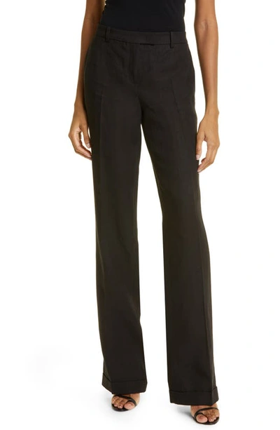 Michael Kors Carolyn Linen Straight Leg Trousers In Black