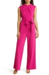 Tahari Asl Cross Neck Tie Waist Jumpsuit In Wild Berry