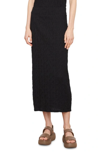 Vince Smocked Cotton Blend Midi Skirt In Black