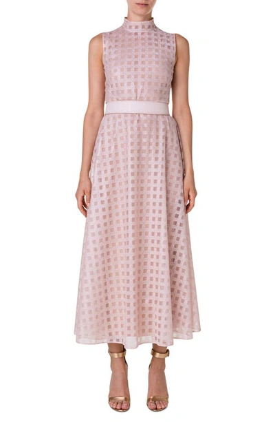 AKRIS SQUARE EMBROIDERED SILK TULLE DRESS