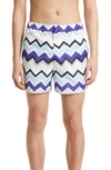 Missoni Zigzag Swim Trunks In Multi Blue-grey-white