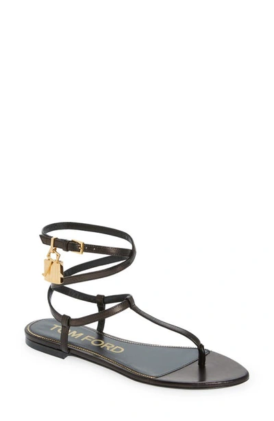 Tom Ford Padlock Ankle Strap Sandal In Black