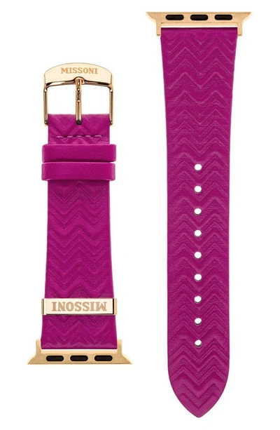 Missoni Women's Apple Watch Zigzag Embossed Leather Watch Strap/22mm In Pink