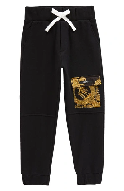 Versace Kids Black Flap Pocket Lounge Pants In Black Gold