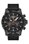 Tissot Men's Swiss Chronograph Supersport Black Leather Strap Watch 46mm In Black