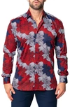 Maceoo Fibonacci Floralcluster Cotton Button-up Shirt In Red Multi