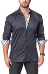 Maceoo Fibonacci Dotrainbow Cotton Button-up Shirt In Black