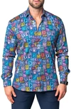Maceoo Fibonacci Stamp Contemporary Fit Button-up Shirt In Multi Blue