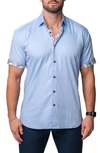 Maceoo Galileo Washed Blue Short Sleeve Contemporary Fit Button-up Shirt In Blue