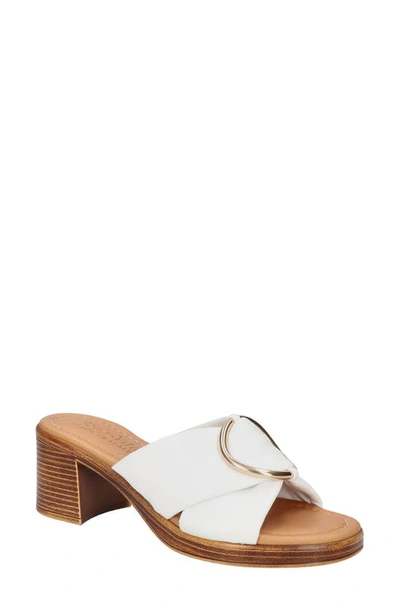 Bella Vita Buckle Slide Sandal In White Leather