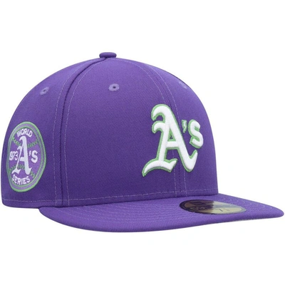 New Era Purple Oakland Athletics Lime Side Patch 59fifty Fitted Hat