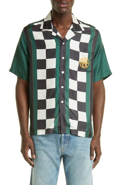 Rhude Camp-collar Logo-embroidered Printed Silk-twill Shirt In Multicolore