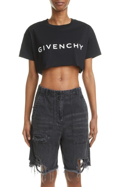 Givenchy Logo Cropped T-shirt In Nero