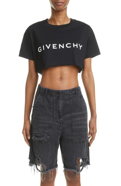 Givenchy Logo Short-sleeve Crop T-shirt In Black