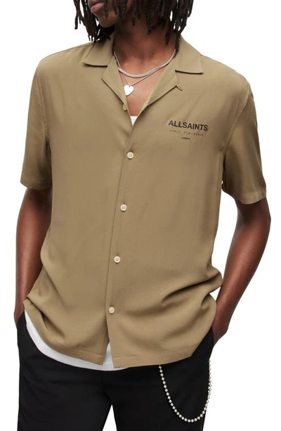 Allsaints Underground Relaxed Fit Short Sleeves Shirt In Khaki Brown/ Jet Black