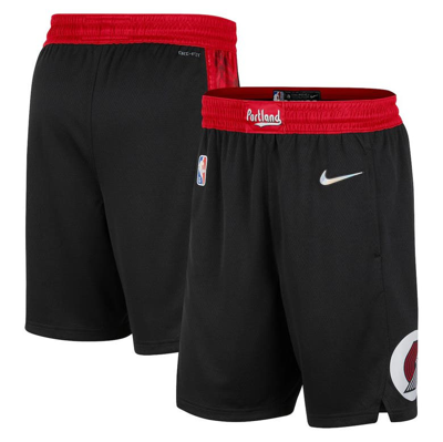 Nike Men's  Black And Red Portland Trail Blazers 2021/22 City Edition Swingman Shorts In Black,red