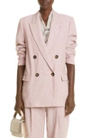 Brunello Cucinelli Crinkle Linen Double-breasted Blazer Jacket In C052 Dusty Pink