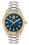 Versace Men's V-code Greca Two-tone Bracelet Watch, 42mm In Two Tone