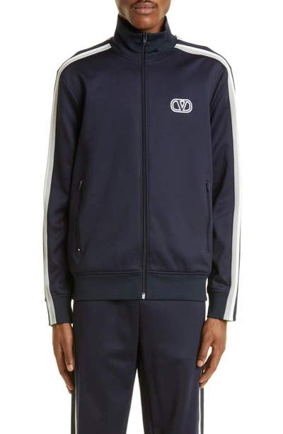 Valentino Embroidered Logo Side Stripe Track Jacket In 598 - Navy