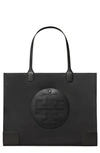 Tory Burch Small Ella Shopping Bag In Recycled Fabric With Front Logo In Black